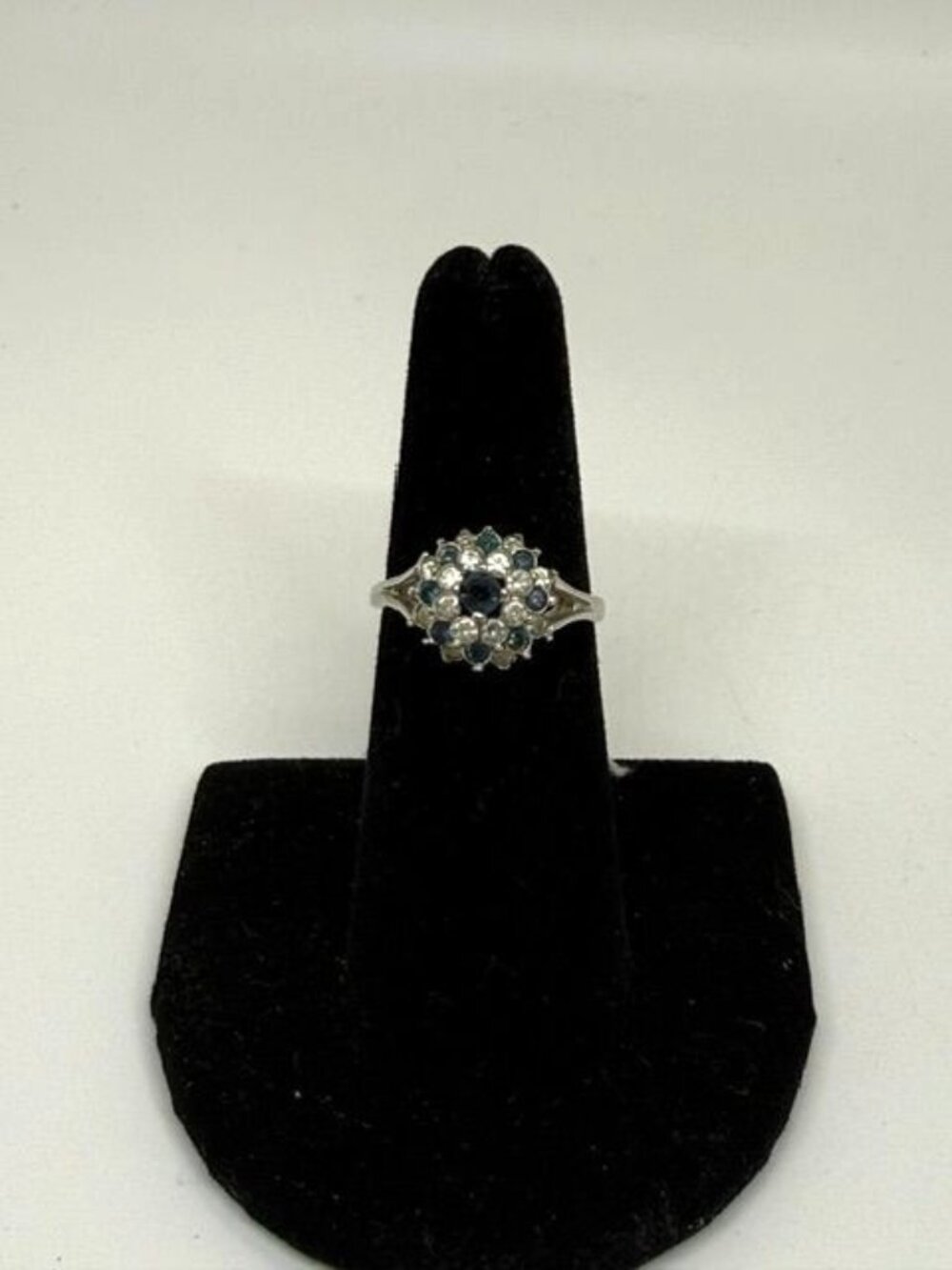 Vintage Joseph Esposito 14kt GE ESPO Blue & Clear Rhinestone Cluster Ring Size 6